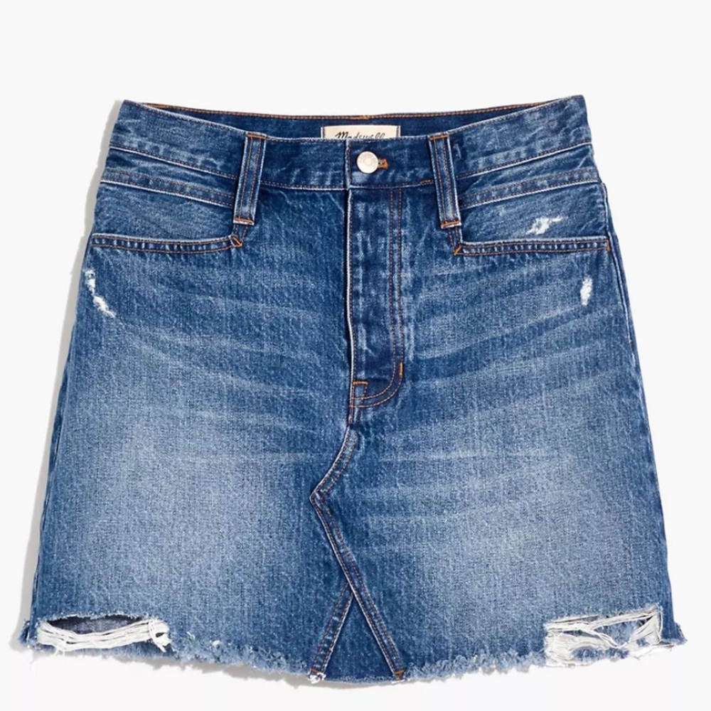 NWOT Madewell Rigid Denim Straight Mini Skirt: Destructed Edition Size 30